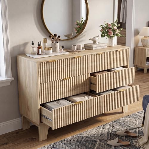 IDEALHOUSE 8 Drawer Dresser for Bedroom, Fluted Dresser for Bedroom | Fluted Door, Sturdy Structure, Easy to Clean - color: Oak, size: 47.2"D x 15.6"W x 31.5"H (8 Drawers)