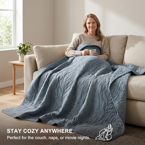 R.SHARE Dusty Blue Queen Size Quilt Set, Soft Lightweight Bedspread, Farmhouse Rustic Country Coverlet, Leaf Pattern Bedding with 2 Shams, 3 Pieces Spring Summer Thin Comforter - color: Dusty Blue, size: Queen (90"x90")