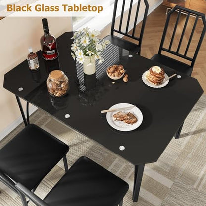 IDEALHOUSE Dining Table Set for 4, Kitchen Table Set of 4 with Upholstered Cushion Chairs, Dining Room Table Set for 4 with Kitchen Chairs, Easy to Assemble, Suitable for Apartment - (Glass Dark) - size: 1* Table + 4* Chairs (Glass Dark)