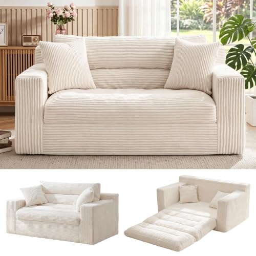 Erament Boneless Loveseat Sofa Couch, 2 in 1 Convertible Sofa Bed with Pillows, Fold Out Bean Bag Chair Boneless Floor Couch for Living Room Bedroom Office Lounge Apartment, No Assembly Needed, Beige - color: Beige, size: Loveseat