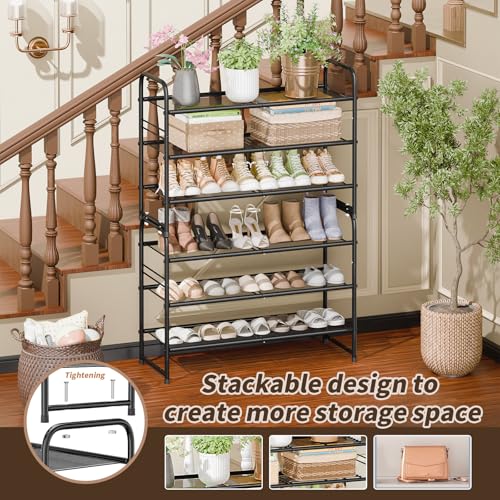 SUFAUY 3-Tier Mesh Shoe Rack, Closet Metal 33" Wide Shoe Shelf Heavy Duty, Black - color: Black, size: 3 Tier