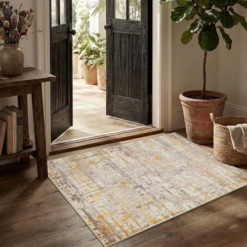 2x3 Gold Washable Entryway Rug,Small Door Mat for Bathroom Kitchen | Soft,low pile,stain resistant,small throw carpet, ideal for kitchen, hallway, nursery, laundry & bedside indoor spaces - color: Beige Gold, size: 2' x 3' (Rectangular)