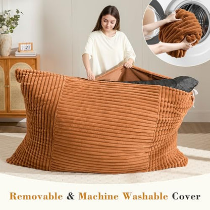 3-in-1 Giant Bean Bag Chair for Adults & Kid, Convertible Floor Sofa to Mattress, High-Density Foam Chair Bed with Washable Cover, Multi Functional Lounge Couch for Bedroom, Living Room (Orange)
