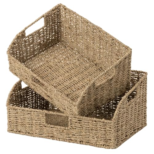 StorageWorks Pantry Baskets for Organizing, Seagrass Storage Baskets,2-Pack | Large Seagrass Baskets, Wicker Storage Baskets for Shelves,Pantry Organizers and Storage,Handwoven Wicker Baskets for Storage - color: Natural(Seagrass), size: 15¾"L x 11"W x 7½