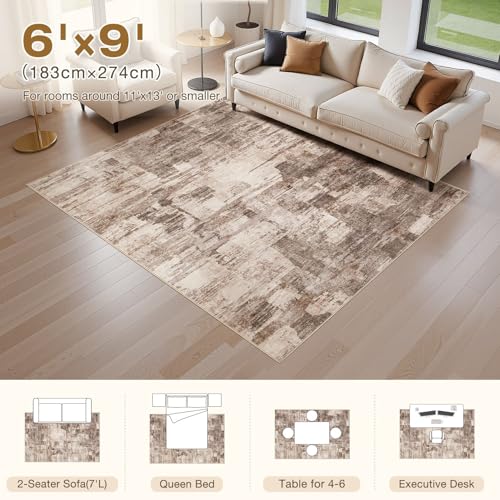 kakania Abstract 6x9 Area Rugs for Living Room: Washable Rugs Brown | Soft, Non-Slip, Low-Pile, Pet & Kid Friendly - Modern Home Decor Carpet for Bedroom/Dining Room/Office/Nursery - color: Brown, size: 6' x 9' (Rectangular)