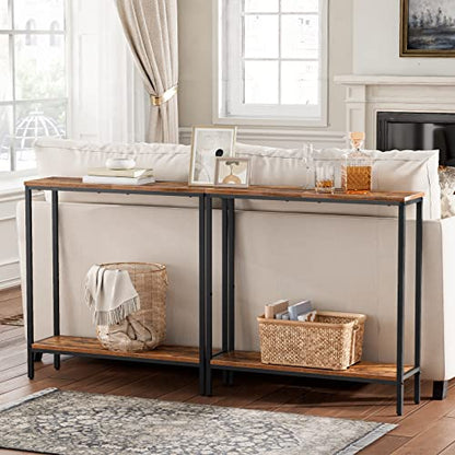 HOOBRO 29.5" L Narrow Console Table, 8.7" D Small Entryway Table | Sofa Table Behind Couch with 2-Tier Storage Display Shelves for Hallway, Foyer, Living Room, Bedroom - color: Rustic Brown and Black