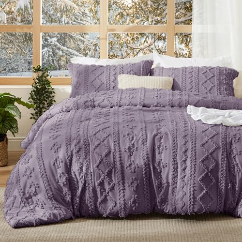 Bedsure Tufted Boho Comforter Set Twin Size - Grayish Purple Boho Bed Set, GentleSoft™ 2 Pieces Farmhouse-Style Embroidery Bedding, Gifts for Woman, Soft Jacquard Kids' Twin Comforter for All Seasons - color: 26 - Grayish Purple - Elegant, size: Twin/Twin