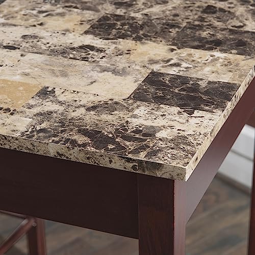 Linon Brown 3-Piece Table Faux Marble Tavern Set, 42" w x 22.25" d x 36" h - color: Brown