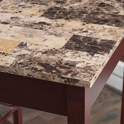 Linon Brown 3-Piece Table Faux Marble Tavern Set, 42" w x 22.25" d x 36" h - color: Brown