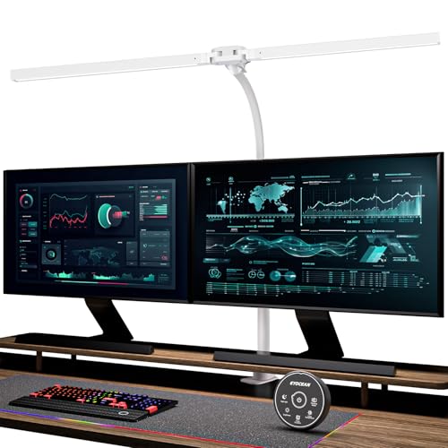 EYOCEAN Desk Lamp with Clamp, 31.5" LED Desk Lamp for Home Office, 24W Double Head Desk Light, Dimmable & Color Temperature, Table Lamp with Remote Control, Brightest Computer Monitor Light - color: White