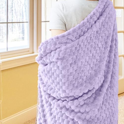 Vessia Flannel Fleece Throw Blanket(50x70 inch), 3D Jacquard Light Purple Fuzzy and Warm Blanket for Couch, Sofa, Bed, 300GSM Super Soft Touch Cozy Lightweight Lilac Throw for All-Season Home Decor - color: Light Purple-3d, size: 50x70 inch