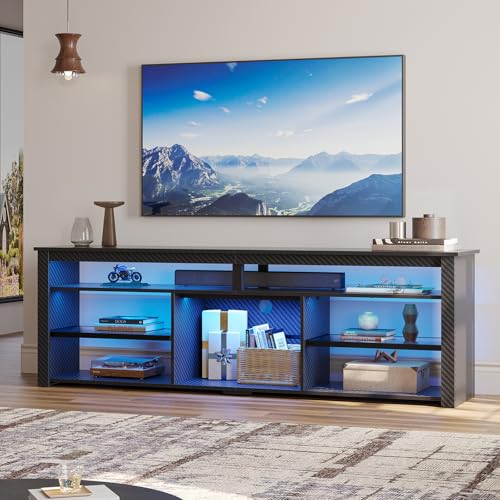 Bestier Modern LED TV Stand, 75" Gaming Media Console, Carbon Fiber Black - color: Black Carbon Fiber, size: 70 inch