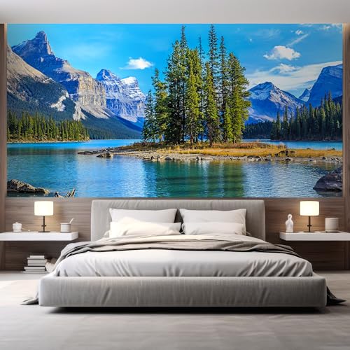 wall26 Wall Sticker/Wall Mural Spirit Island in Maligne Lake, Not Peel and Stick, Non-Woven Wallpaper Decorative for Bedroom, Living Room, Office - 48x72 inches - color: Artwork - 22, size: 48"x72" Premium Non-woven