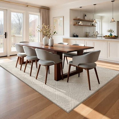 U'Artlines 5x7 Beige Washable Area Rug for Living Room | Soft Fluffy, High Low Textured Carpet, Modern Neutral, Geometric, Non Slip Rugs for Bedroom, Dining Room, Kids Room - size: 5 x 7ft