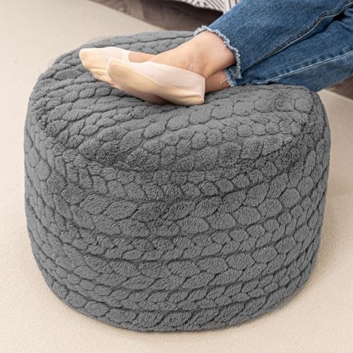 Poofieotto Ottoman Foot Rest,Pouf Foot Stool,Bean Bag Ottoman,Grey,20x14 in | Boho Poof Home Decor, All-in-one Foam Floor Pouffe Ottoman, Foot Rest for Couch Sofa, Bean Bag Chairs, Living Room Bedroom - color: Grey