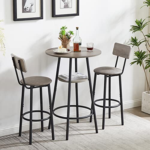 KIVENJAJA 3-Piece Bar Table Set for 2, Small 2-Tier Round Bistro Pub Dining Table & PU Upholstered Stools with Backrest, Counter Height Table and Chairs Set for Kitchen Small Space, Grey - color: Grey