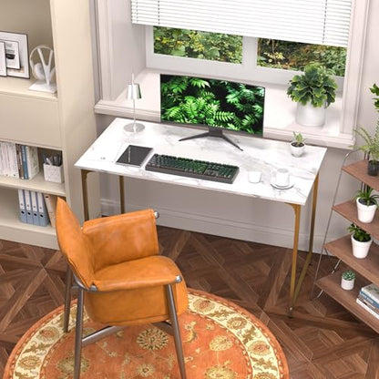 47 Inch Computer Desk with Wood Board and Metal Frame, Modern Simple Style Work Desk with Adjustable Feet, Study Gaming Desk Table for Home Office, Bedroom, Small Spaces - color: Gold
