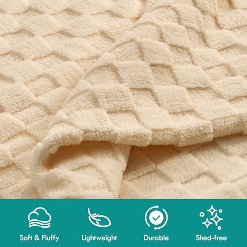 Kaisa Soft Fleece Blanket Throw, Premium 3D Checkered Blanket for Couch Sofa Bed Home Decor, Breathable Fleece Cozy Warm Luxury Lightweight Plush Blankets for All Season Use, 60"x80", Light Brown