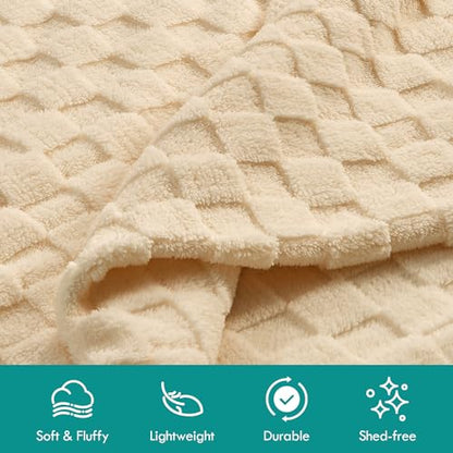 Kaisa Soft Fleece Blanket Throw, Premium 3D Checkered Blanket for Couch Sofa Bed Home Decor, Breathable Fleece Cozy Warm Luxury Lightweight Plush Blankets for All Season Use, 60"x80", Light Brown
