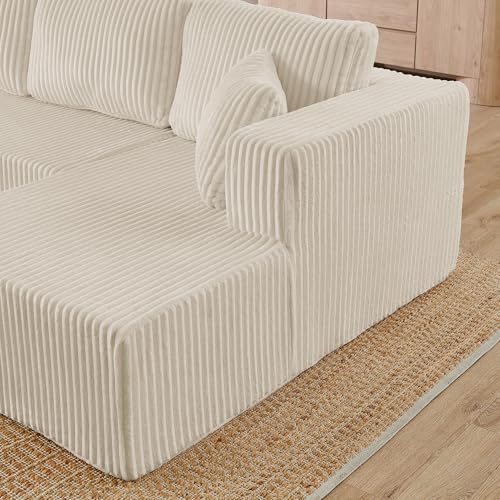 U shape Modular Sectional Sofa, Compressed Sectional Sofa Modern Minimalist Style Corduroy Couch, Sleeper Sofa for Living Room, Bedroom, Comfy Compressed Sofa Couch Space-Efficient Design-beige Mini