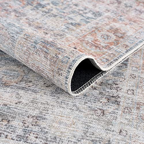 Bloom Washable Non-Slip 2x3 Blue/Red Boho Rug - Bathroom, Kitchen, Entryway - color: Ocean Blue / Brick, size: 2' x 3' (Rectangular)