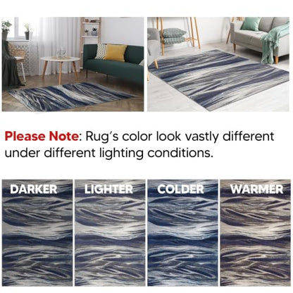 Keen Home Design Throw Rugs - 24"x36" Non-Shedding, Thick Pile Abstract Rugs for Kitchen, Living Room, Bedroom, Dining Room, Entryway - Size: 2' x 3', Skrik Navy - color: Skrik Navy, size: 2' x 3' (Rectangular)