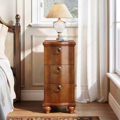 Tribesigns Wood Narrow End Table, Fully Assembled Walnut Nightstand | 3-Drawers Slim Side Table for Bedside, Small Spaces, Living Room, Bedroom, No Assembly Required - color: Walnut Brown
