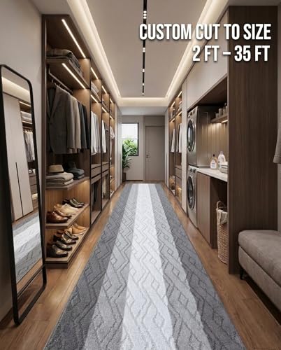 Custom Size Hallway Runner Rug Damask Grey Color 31 inch Wide Select Your Length Non-Slip (Skid Resistance) Rubber Backing 3 feet x 31 inch - color: Knit Black, size: 2'7" x 3' (Runner)