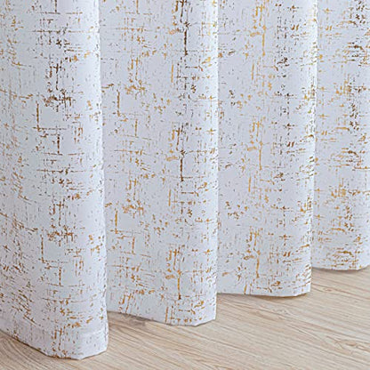 Taisier Home Gold Foil Print Linen Textured Curtains Geometric Dots Pattern Design Curtains for Nursery Toy Room Thermal Insulated Window Treatment 2 Panels 54" L,White and Gold Drapes Print - color: White/Gold, size: 52"W x 54"L (Pack of 2)