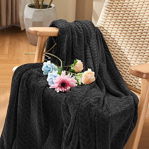 inhand Black Soft Throw Blanket for Couch, Super Soft Flannel Cozy Blankets & Throw for Adults, Plush Blankets for All Season 50×60 Inches - color: Carbon Black, size: Throw/Travel-50x60 IN