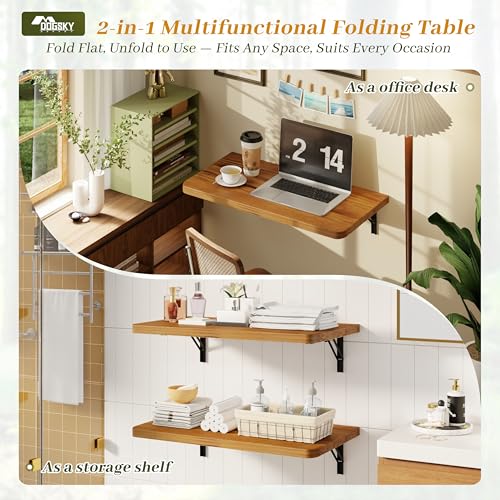 Dogsky 24" x 14" Floating Wall Desk, Fold Down Wall Table - 100 lbs Heavy Duty Solid Pine Wall Mount Folding Desk for Home Office, Laundry Room, Kitchen & Small Apartment, Burning Yellow - color: Burning Yellow, size: 24'' x 13.7'' x 6.3''