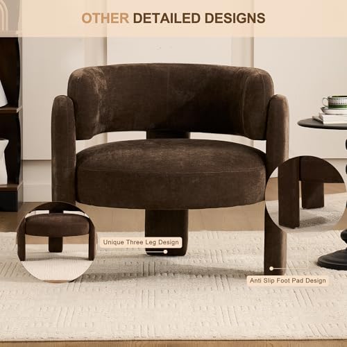 Modern Accent Barrel Chair,Mid Century Single Armchair with Curved Backrest Upholstered Side Reading Chair with 3 Legs Comfy Sherpa Chair for Bedroom Home Office Living Room (Brown,Set of 2) - color: Brown, size: Set of 2