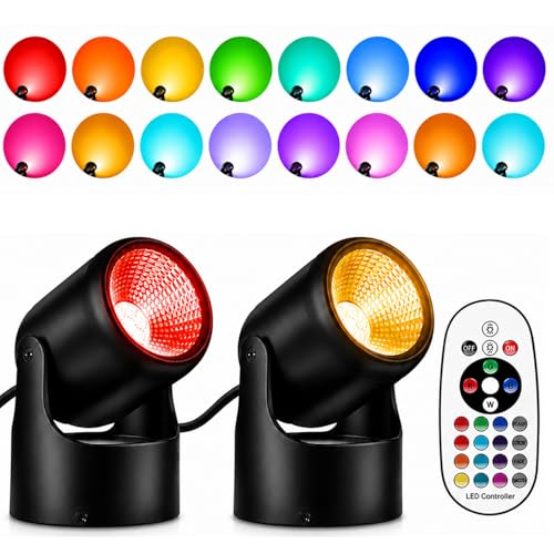 6W RGBW Up Lights Indoor, LED Color Changing Spotlight Indoor with Remote, 120V Plug in Floor Uplighting for Plants, Picture, Wall, Ambient Mood Lighting for Bedroom Living Room Party, 2 Pack - size: 2 Pack