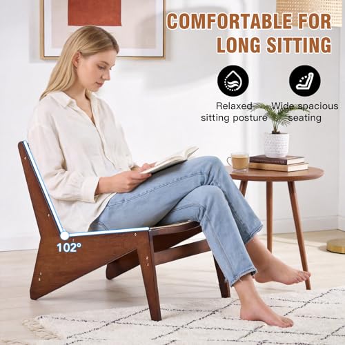 MBOOYOME Mid Century Modern Accent Chair, Compact Low-Profile Lounge Chair | Solid Wood Armchair with Woven Rattan Cane Seat and Back for Small Spaces, Bedroom, Reading Nook and Living Room, Walnut - color: Walnut