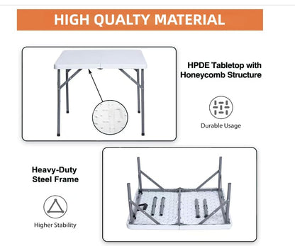 34" Square Folding Table Fold-in-Half Utility Dining Portable Table Heavy Duty HDPE with Carrying Handle, Plastic Tables for Camping,Picnic, Office, Party,Card Table (White) - color: 34"- White(square)