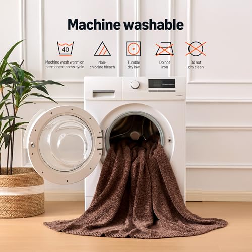 Amazon Basics Chunky Chenille Knit Throw Blanket for Couch, Bed and Sofa, Soft and Warm Lightweight Jersey, 50"×60", Brown - color: Brown, size: 50×60in.