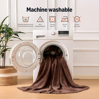 Amazon Basics Chunky Chenille Knit Throw Blanket for Couch, Bed and Sofa, Soft and Warm Lightweight Jersey, 60"×80", Brown - color: Brown, size: 60×80in.
