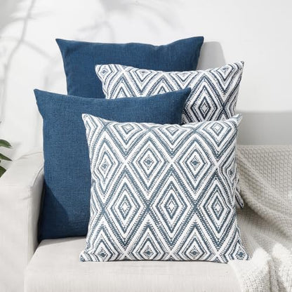 HPUK Throw Pillow Covers 20x20, Set of 4, Navy Blue Couch Pillow Covers | Polyester fabric, patterned and solid designs, hidden zippers, machine washable, for sofas and beds, inserts not included - color: Navy, size: 20" x 20" (Pack of 4)