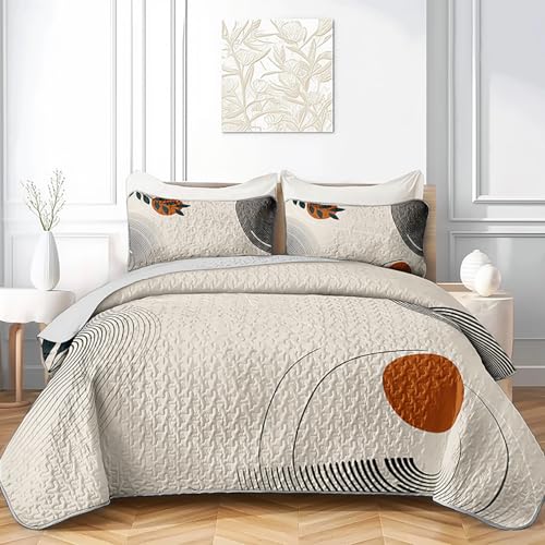 AILONEN Boho Mid Century Bedding Sets,Vintage Geometry Quilt Set King Size,Modern Minimalist Simplistic Bedspread Coverlet - Soft Lightweight 3Pcs 1 Quilt with 2 Pillowcases,Brown - color: Geometry30, size: King