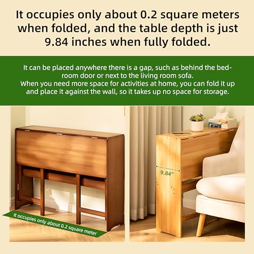 Bamboo Folding Desk, Mid Century Modern Sturdy & Space-Saving Hideaway Desk for Home Office Bedroom Small Spaces, Fold Out Desk with Storage Ergonomic Height Murphy Desk (Natural) - color: Natural
