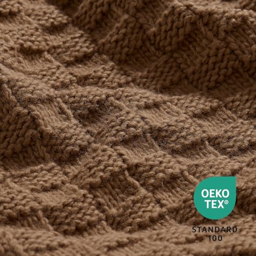 Light Brown Throw Blanket, Cute Checkerboard Knit, 50x60 Inches | Soft Cozy Lightweight Knit Blanket for Couch Bed, Warm and Breathable, Reversible Textured Knit Throw, Caramel Brown - color: Check-light Brown, size: 50"x60"