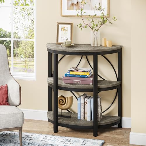 Tribesigns Half Round End Table for Living Room, 3-Tier Half Circle Side Table with Metal Frame, Industrial Half Moon Table, Half Coffee Accent Table Bedside Table for Bedroom, Grey - color: Grey
