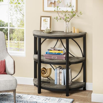 Tribesigns Half Round End Table for Living Room, 3-Tier Half Circle Side Table with Metal Frame, Industrial Half Moon Table, Half Coffee Accent Table Bedside Table for Bedroom, Grey - color: Grey