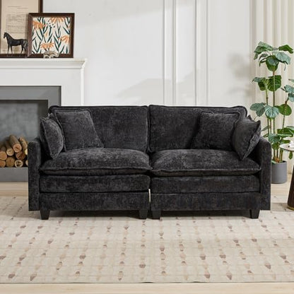 76.7” Oversized Black Loveseat Sofa, 2 Seater Large Sectional Couches for Living Room, Chenille Fabric Modular Sectional Sofa, Deep Seat Home Sofas Set, Love Seat Couches - color: Black, size: 2 Seater