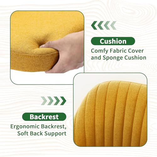 Armless Desk Chair with Comfortable Fabric Cover,Modern Home Office Chairs with Swivel Wheels for Computer Task Chairs Cute Vanity Chairs Adjustable Height for Living Room,Bed Room,Conference Office - color: Yellow
