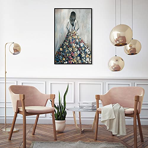 Oliver Gal Girl with Flower Thoughts Canvas Print Wall Art for Living Room, Bedroom, and Bathroom, 20" x 30", Black Floater Frame - color: Black Floater Frame, size: 30"L x 20"W