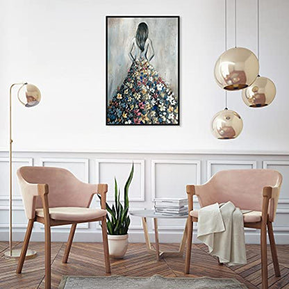 Oliver Gal Girl with Flower Thoughts Canvas Print Wall Art for Living Room, Bedroom, and Bathroom, 20" x 30", Black Floater Frame - color: Black Floater Frame, size: 30"L x 20"W