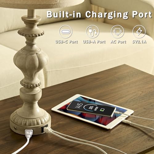 SAIWEYA 27.5" Farmhouse Table Lamps Set of 2, 3 Way Dimmable Touch Lamps | Touch Control, Dimmable, USB C+A Ports & AC Outlet, Bulbs Included, Bedside Nightstand Lamp for Living Room, Bedroom - color: Gray