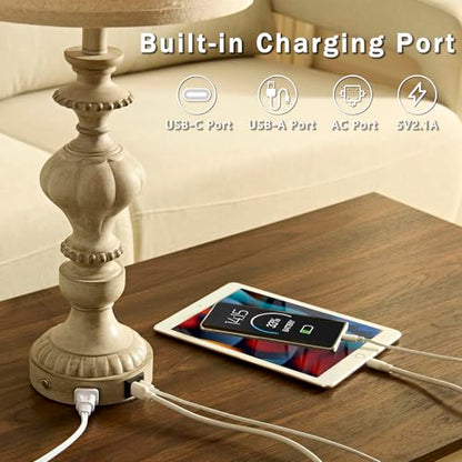 SAIWEYA 27.5" Farmhouse Table Lamps Set of 2, 3 Way Dimmable Touch Lamps | Touch Control, Dimmable, USB C+A Ports & AC Outlet, Bulbs Included, Bedside Nightstand Lamp for Living Room, Bedroom - color: Gray