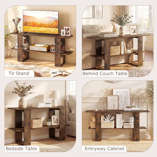GIANTEX Modern TV Stand for 55 Inch TV, Entertainment Center with Open Storage Shelf, Wood Media Console Table for Living Room Bedroom Entryway, Rustic Brown - color: Rustic Brown